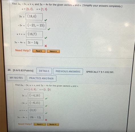 Solved Find 2u−3vuv And 3u−4v For The Given Vectors U