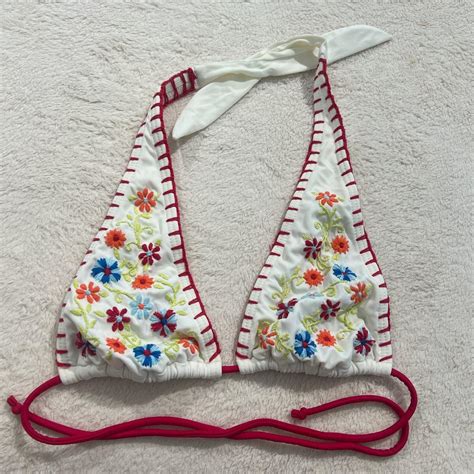 Floral Stitched Bikini Top Halter Top Style Depop