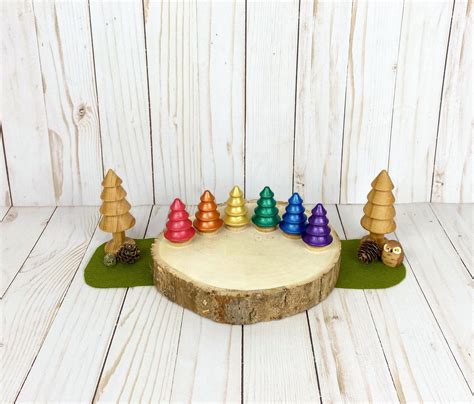 Rainbow Wood Tree Set/forest Small World Play/dollhouse | Etsy