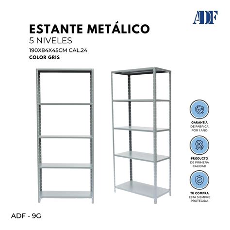 Anaquel Estante Metálico Adf 5 Niveles 190x84x45cm Cal 24 Meses sin