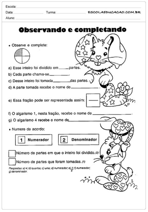 Atividades Com Frações Para O 4º Ano Atividade De Matemática Escola