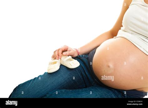 Pregnant Brunette Isolated On White Stock Photo Alamy
