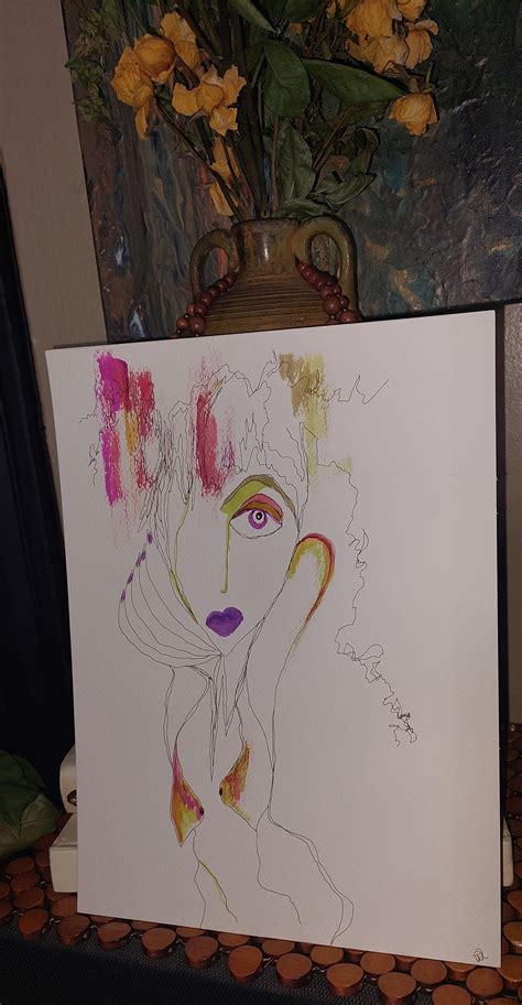 Figurative Line Art Watercolor Painting Girl Nude Wall D Cor Abstract Unique Art Feminine Wall