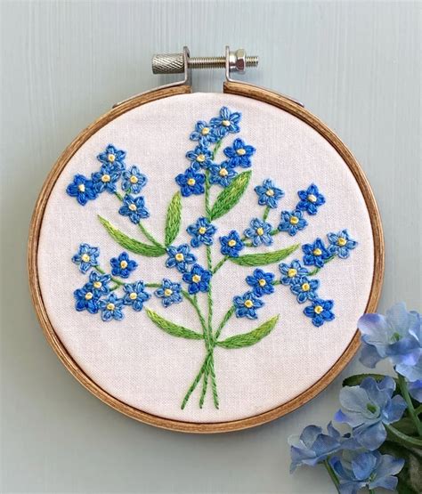 Forget Me Nots Embroidery Hoop Floral Embroidery Embroidery Etsy