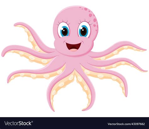 Cute Octopus Cartoon Isolated On White Royalty Free Vector