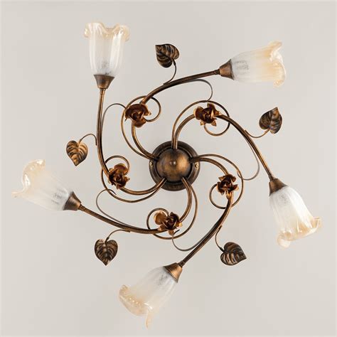 Plafoniera Lampada Soffitto 5 Luci Design Classico Foglie Rose Arte