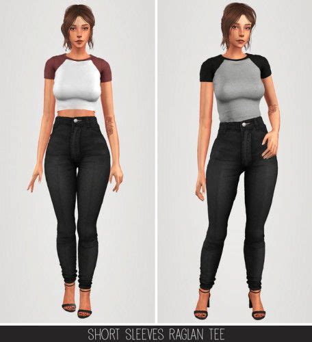 Short Sleeve Raglan Tee And High Waist Jeans By Elliesimple For The Sims