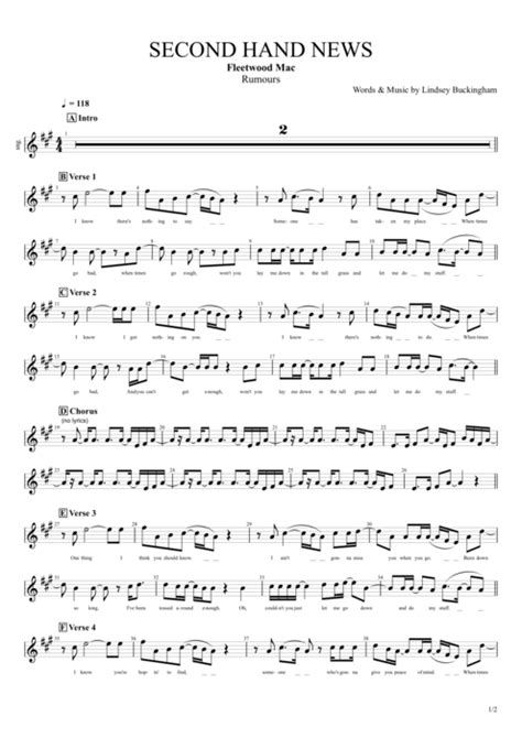 Second Hand News Tab By Fleetwood Mac Guitar Pro Full Score