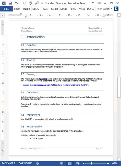 36 Page Standard Operating Procedure Sop Template Ms Word Instant