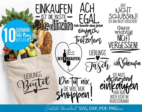 Tragetasche Zitate Deutsche Plotterdatei Bundle Svg Png Tasche Spr Che