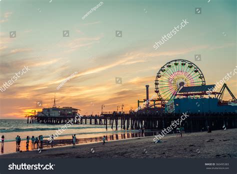 Santa Monica Pier At Sunset, Los Angeles Stock Photo 360495383 ...