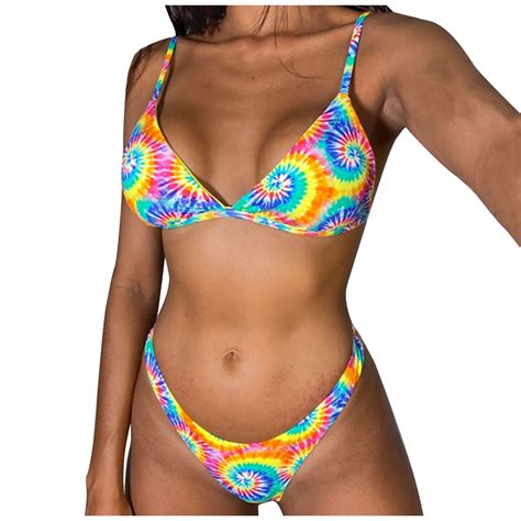DOPI Women S Summer Fashion Sexy Printed V Neck Halter Bikini Beach