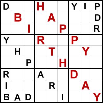 Sudoku Puzzle Spelling Happy Birthday