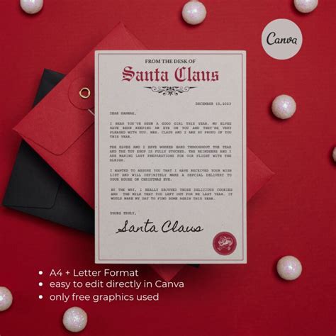 Editable Letter From Santa Claus Printable Christmas Letter From The North Pole Instant Download