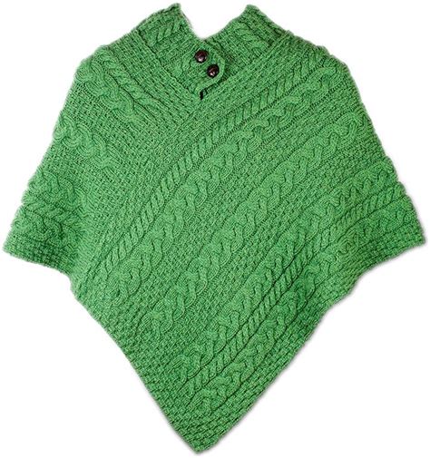 Aran Woollen Mills Irish Buttoned Poncho Kiwi Green Clothing Capes