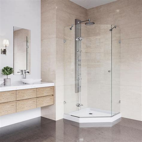 Vigo Verona 4025 In X 7675 In Frameless Neo Angle Shower Door In Chrome With Clear Glass And