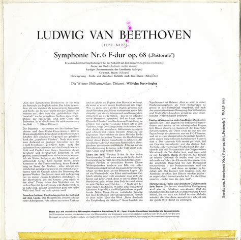 BEETHOVEN Symphony 6 FURTWANGLER Vienna PO HMV Electrola WALP 1041 GR1