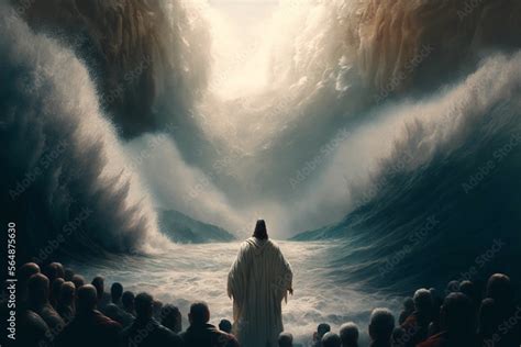 Jesus Christ At The Moment When The Red Sea Was Parted Ai Illustration