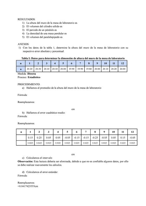 Informe De Laboratorio De F Sica N Mediciones Y Teor A De Errores