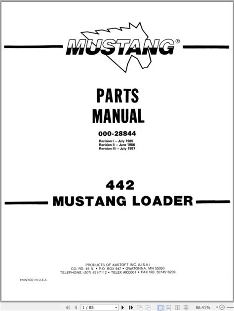 Mustang Skid Steer Loader 442 Parts Manual 000 28844c