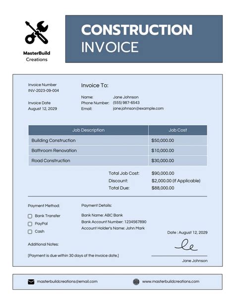 Blue Construction Invoice Template Venngage