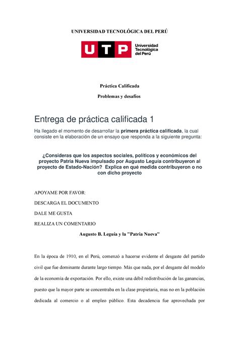 Entrega de práctica calificada 1 Problemas y desafíos en el Perú actual