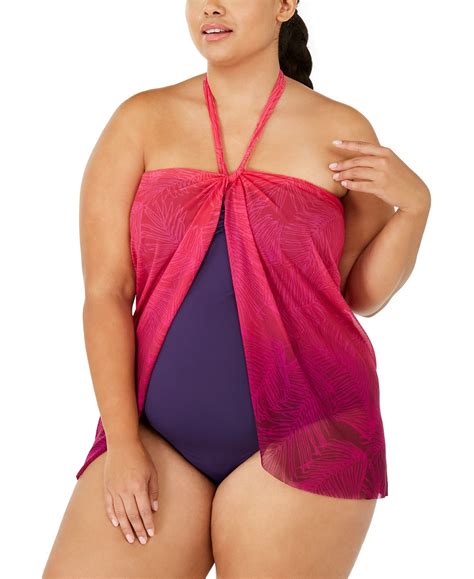 Lauren Ralph Lauren Plus Ombr Palm Flyaway One Piece Swimsuit Pink Omb