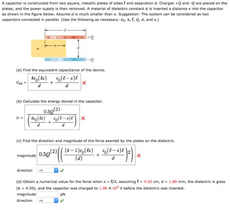 Solved A Capacitor Is Constructed From Two Square Metallic Chegg