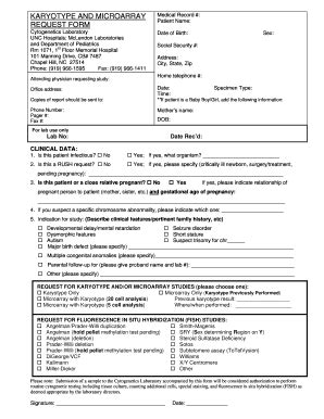 Fillable Online Labs Unchealthcare KARYOTYPE REQUEST FORM McLendon