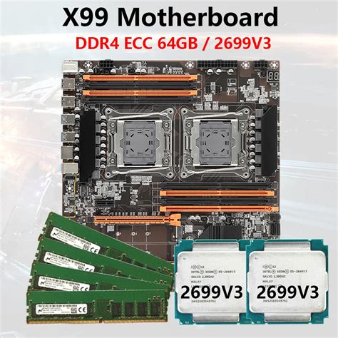 X99 Motherboard LGA 2011-3 kit Addable E5 2 PCS 2699V3 CPU DDR4 ECC RAM ...