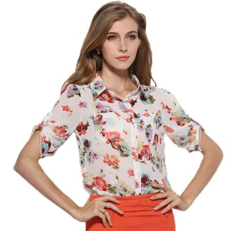 Tropical Blouse Shirt Chiffon Flower Print Soft S Xxxxl 5xl 6xl Plus