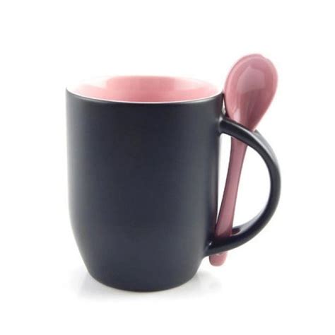 Caneca Ceramica Ml Preta Magica C Colher Interior Rosa P Sublima Ao