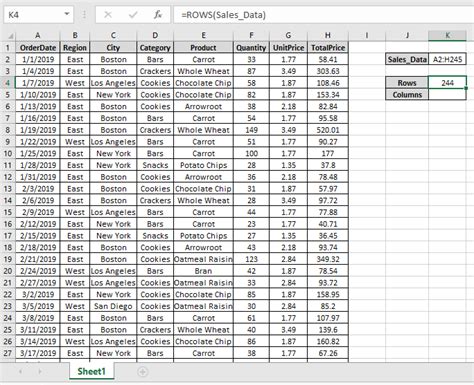 How to Count table rows & columns in Excel