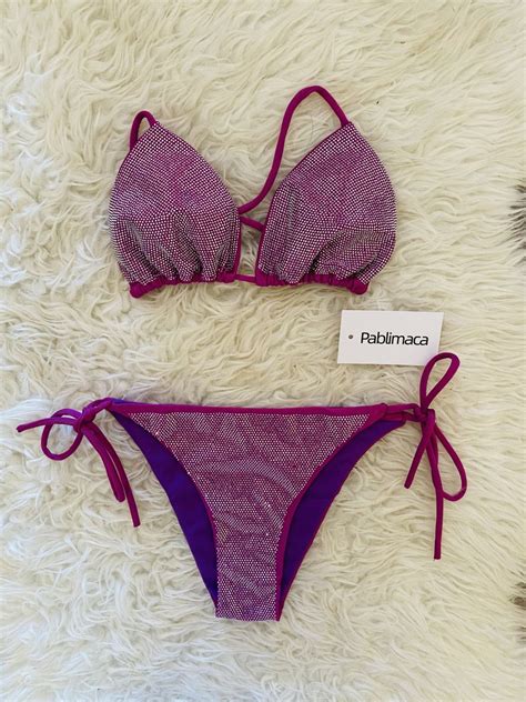 Bikini A Triangolo Con Strass Viola Donna Pablimaca