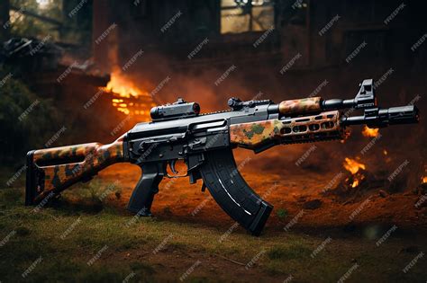 Premium AI Image | A modern and tactical AK 47 gun shown in a high tech military setting with ...