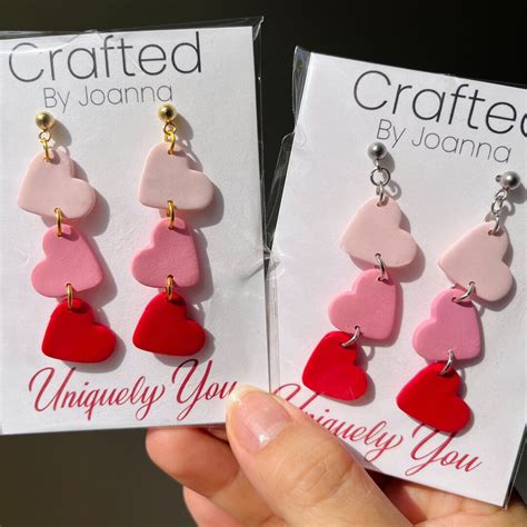 Heart Shaped Dangle Earrings In Blush Pink And Red With Stainless Steel