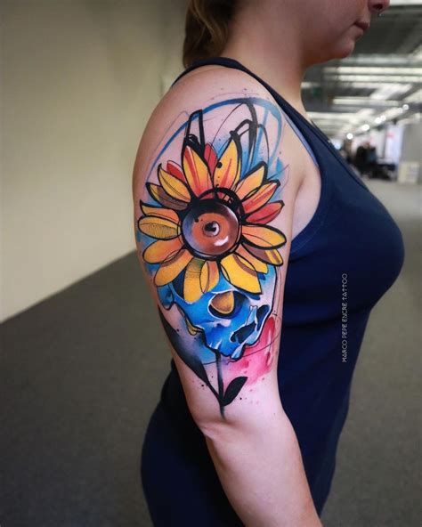 Sunflower Watercolor Tattoo