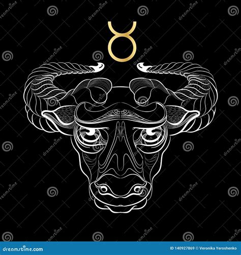 Zodiac Sign Taurus Isolated On Black Background Vector Stock Vector