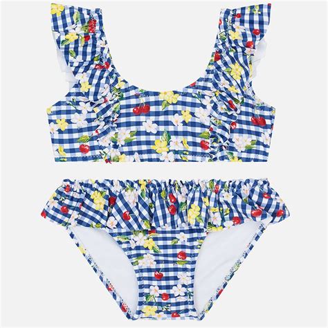 Bikini volantes niña Azul Bikini Volante Bikinis Swimwear High Neck High Waisted Polyester