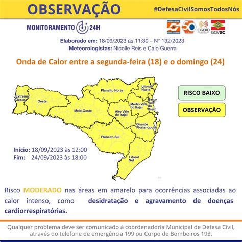 Defesa Civil Emite Nota Meteorológica Sobre Calor Intenso Para Sc