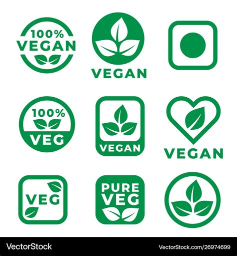 Vegan Food Labels Set In Green Colors Royalty Free Vector