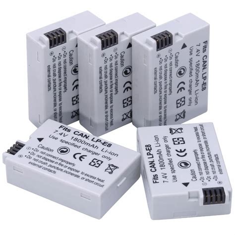 5pcs Probty Lp E8 Lpe8 Lpe8 Camera Batteries Akku Pack For Canon 550d