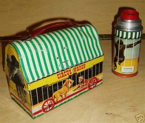 1958 CIRCUS WAGON METAL LUNCH BOX AMERICAN THERMOS | #31281632