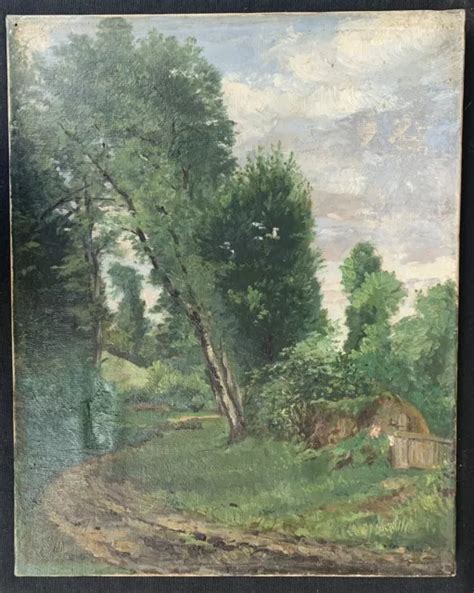 TABLEAU ANCIEN PEINTURE Huile Paysage Ferme Arbres Proche Théodore