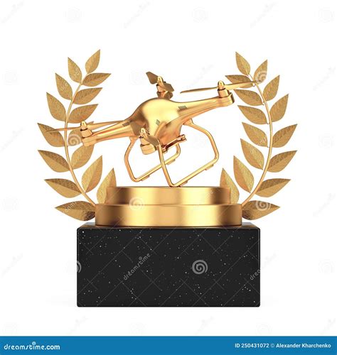 Winner Award Cube Gold Laurel Wreath Podium Stage Or Pedestal With