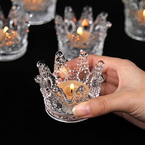 Vixdonos Crown Glass Tealight Candle Holder Set Of 12 Clear Votive Candle Holders