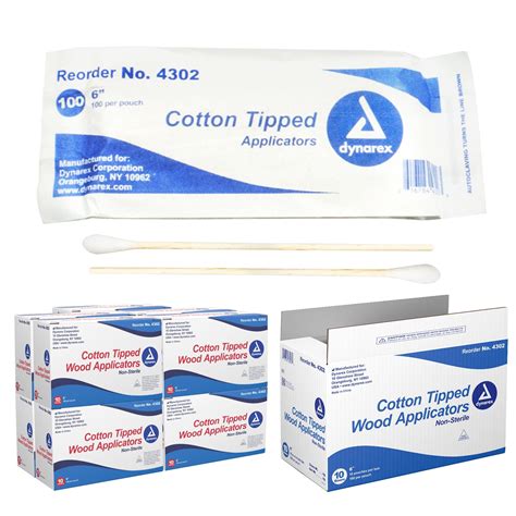 Dynarex 6 Inch Non Sterile Cotton Tipped Applicators Single Use