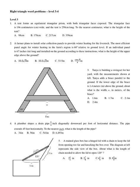 Right Triangle Word Problems - Level 3-4 | PDF