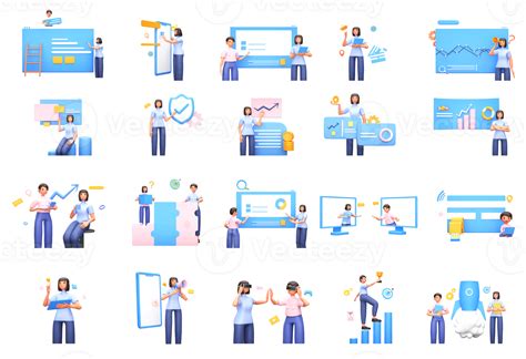 Set Of 3d Business People Working At Workplace With Data Analysis 23837474 Png