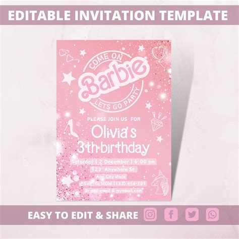 Fashion Doll Party Invitation Girl Party Invite Girls Birthday Invite